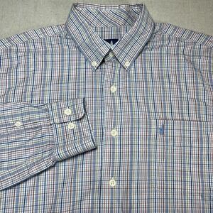 Johnnie O Shirt Mens Large Blue Plaid Prep Formance Button Up Performance Strech